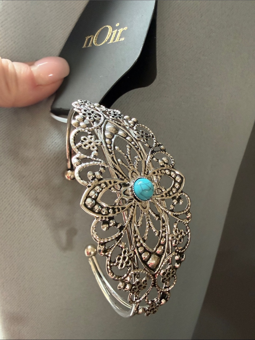 Noir Cuff Silver Bracelet Turquoise Accent Costume Jewelry New‎ With Tag